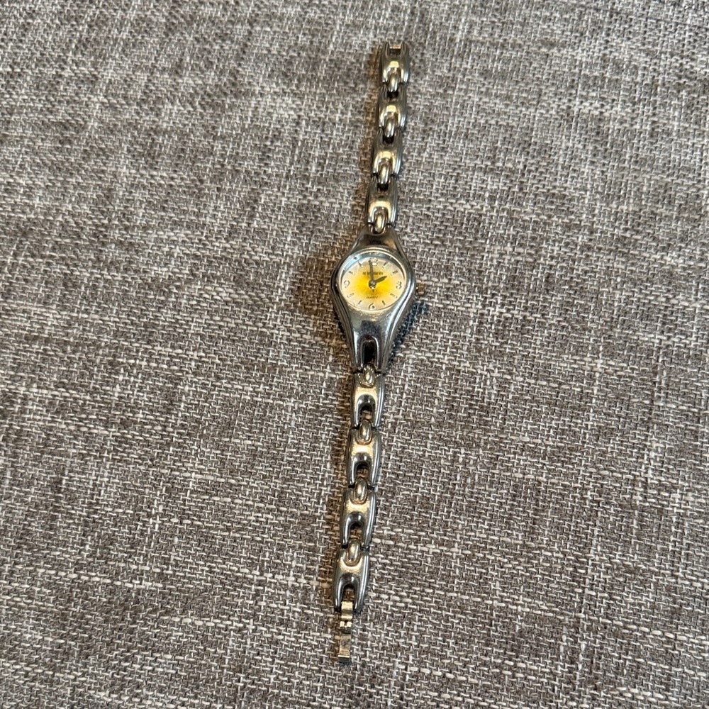 Silver Chain Bracelet Watch With Yellow Dial